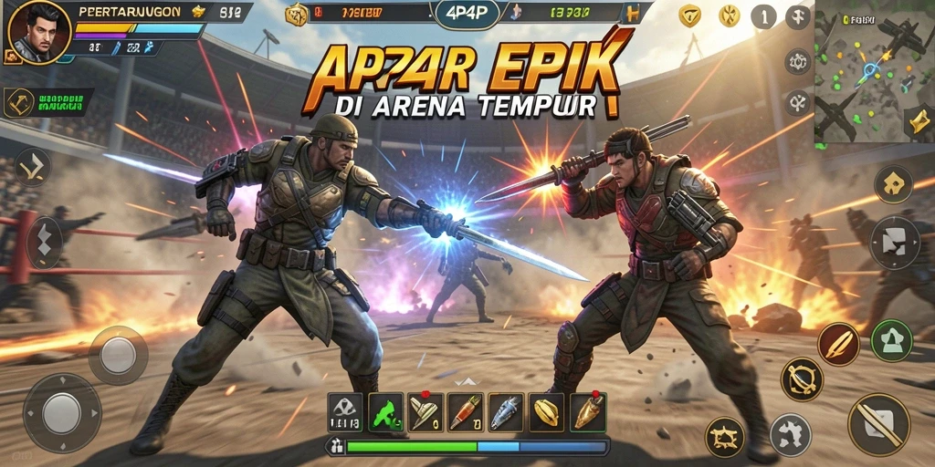 Screenshot gameplay 4P4P dengan aksi pertarungan yang mendebarkan.