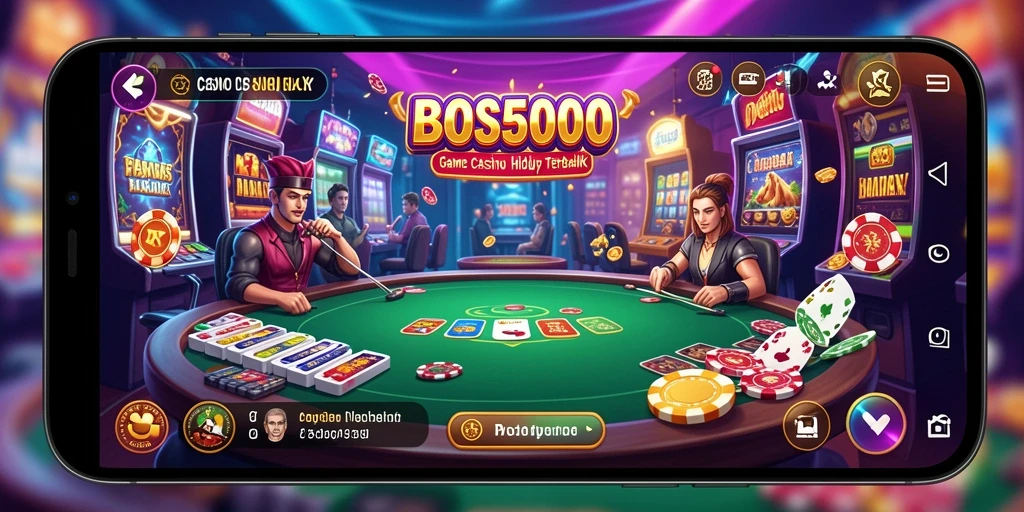 Tampilan gameplay menarik dari BOS5000 dengan dealer langsung dan interaksi nyata.