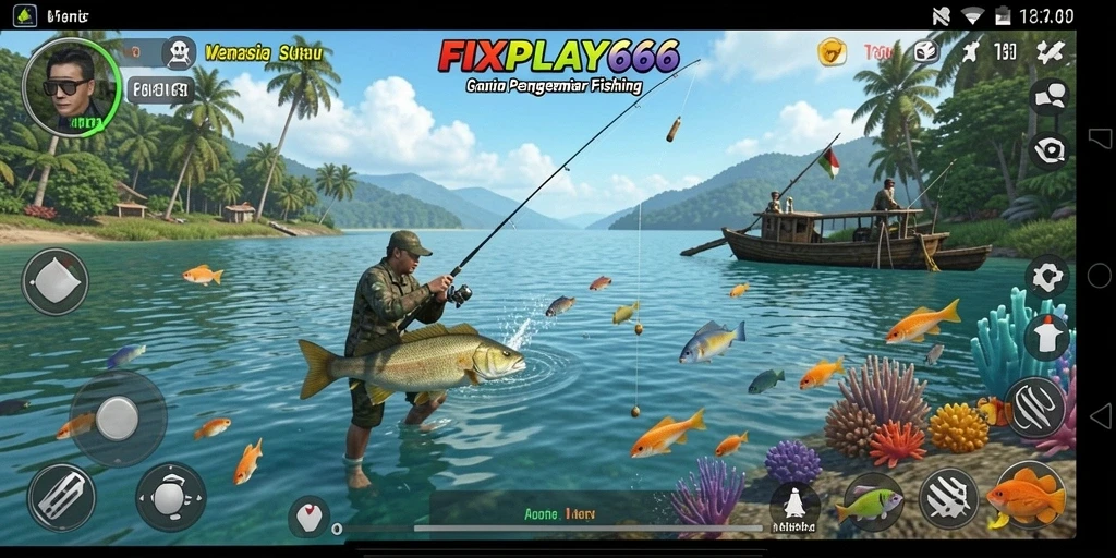 Screenshot gameplay FIXPLAY666 yang menampilkan aksi menangkap ikan dengan antusias.