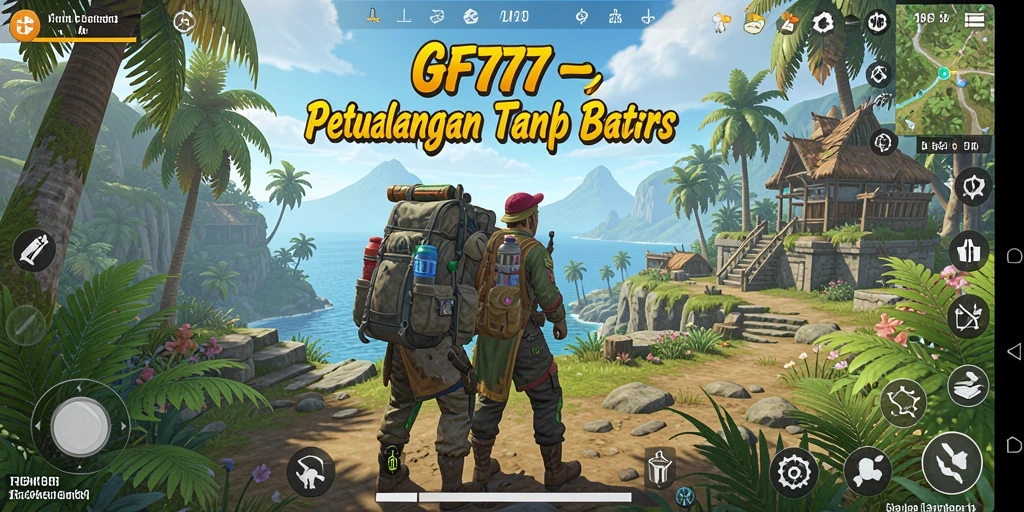 Tangkapan layar dari gameplay GF777 yang menunjukkan eksplorasi dunia terbuka.