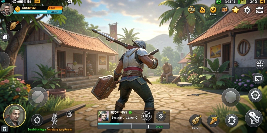 Screenshot gameplay INDOWIN168 dengan karakter yang beraktivitas.