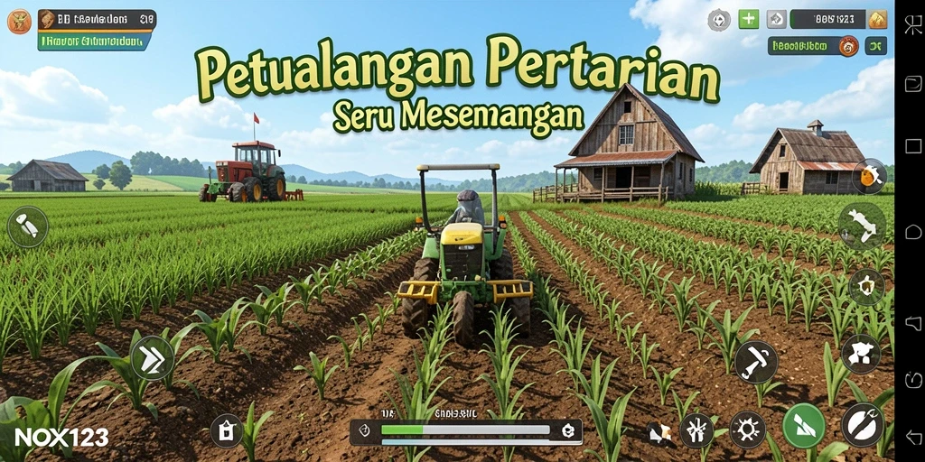Screenshot menunjukkan aksi seru dalam mengelola pertanian di NOX123.