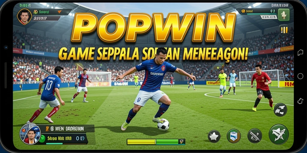 Screenshot dari gameplay POPWIN yang menampilkan aksi sepak bola yang mendebarkan.