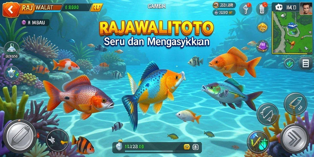 Tampilan gameplay RAJAWALITOTO saat menangkap ikan.