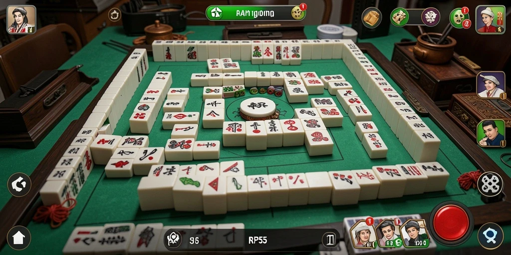 Tampilan screenshot RP55 yang menunjukkan gameplay seru Mahjong.